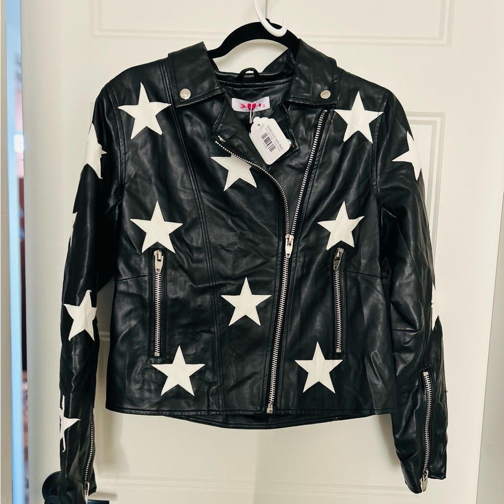 Buddy Love Black Leather Jacket with White Stars